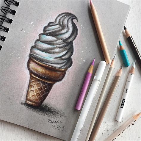 an instagram page with a drawing of a ice cream cone on it and pencils next to it
