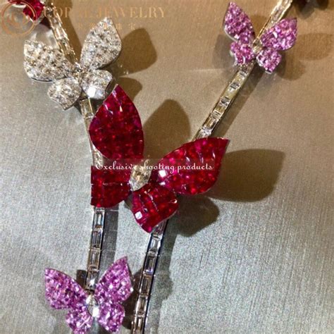 Van Cleef & Arpels Necklace White Gold Butterfly-Embellished Necklace Diamond Ruby and Sapphire ...