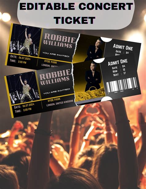 Robbie Williams Ticket Template Personalized Printable Robbie - Etsy