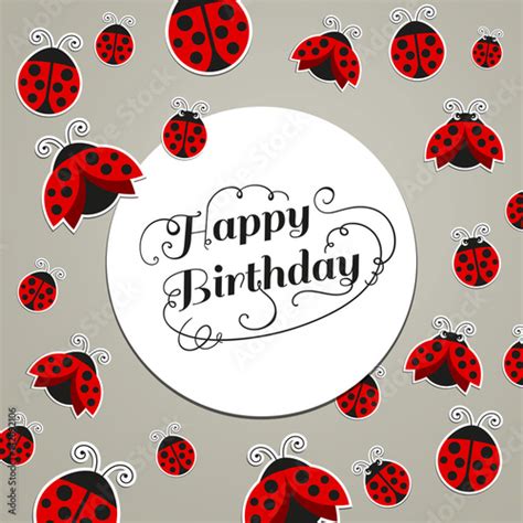 "Vector Illustration of a Happy Birthday Greeting Card with Ladybugs" Stock image and royalty ...