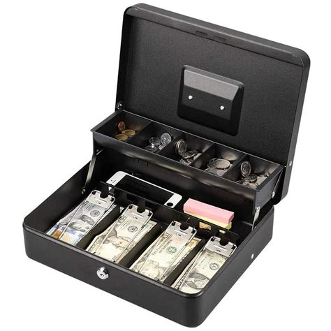 Cash Box, Large Size Money Box with Lock and 5 Compartment Tray, 4 Spring-Loaded Clips - Walmart ...