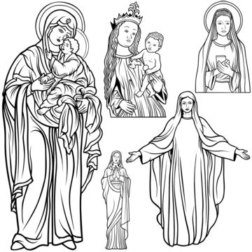 Virgin Mary Set Catholicism Christianity Praying Vector, Catholicism ...