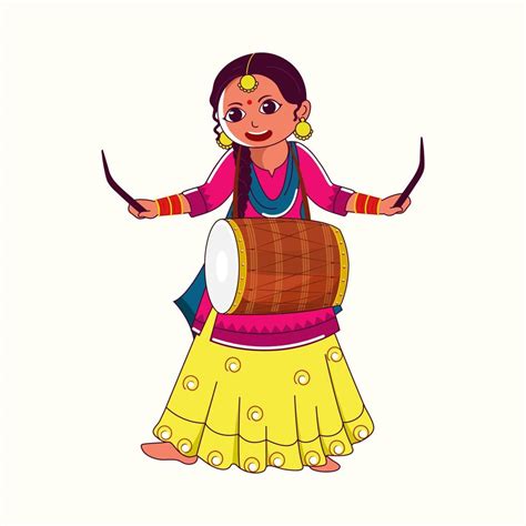 Punjabi Girl Playing Dhol Instrument On White Background. 23078561 ...