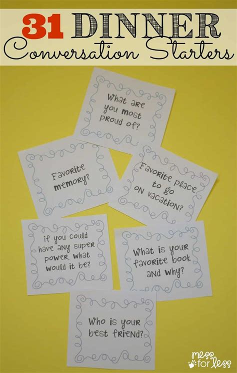 31 Dinner Conversation Starters - Free Printable - Mess for Less