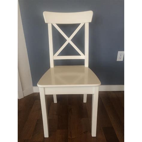 Ikea White Wooden Dining Chairs - Set of 6 - AptDeco