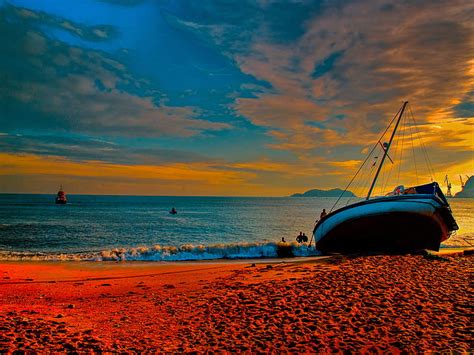 Online crop | HD wallpaper: beach Sunset, boat, image HD | Wallpaper Flare