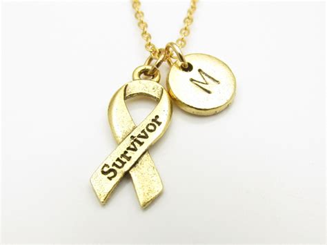 Awareness Ribbon Necklace Gold Cancer by CranberryStreetNY on Etsy