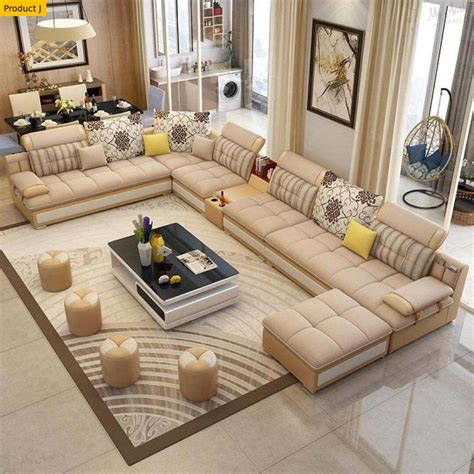 Buy Luxury Modern U Shaped Leather Fabric Corner Sectional Sofa Set ...