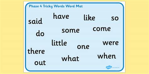 Phase 4 Tricky Words Word Mat - mats, trick, visual, aid, aids