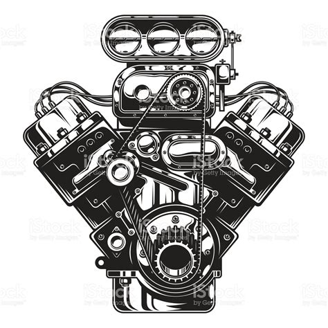 Isolated monochrome illustration of car engine on white background | Custom baggers, Car engine ...