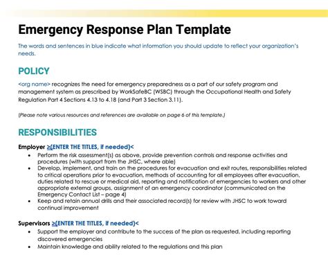 Site Specific Emergency Response Plan Template - prntbl ...