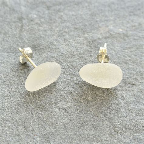 White Sea Glass Stud Earrings