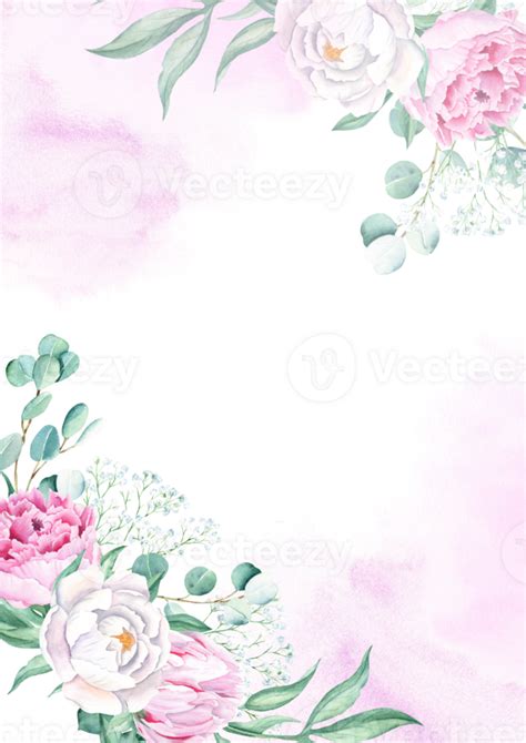 Floral background card. Wedding invitation template with white and pink ...