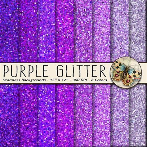 Purple Glitter Digital Paper, Digital Sparkle Paper in Purple ...