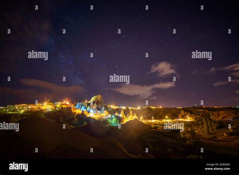 Night view of Uchisar castle in Cappadocia, Turkey Stock Photo - Alamy