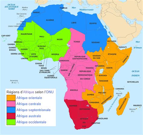 Carte des régions d'Afrique selon l'ONU