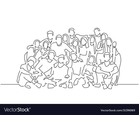 Group friends line drawing Royalty Free Vector Image