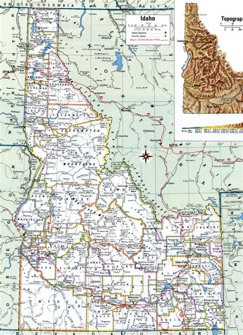 Map of Idaho state with highway,road,cities,counties. Idaho map image