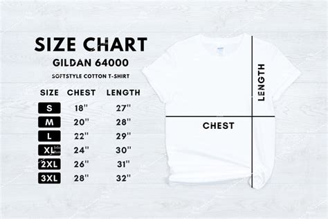 Gildan 64000 Softstyle White T-shirt Size Chart (881113)