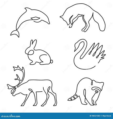 One Line Animals Set, Logos Vector Stock Illustration With Fox, Wolf ...