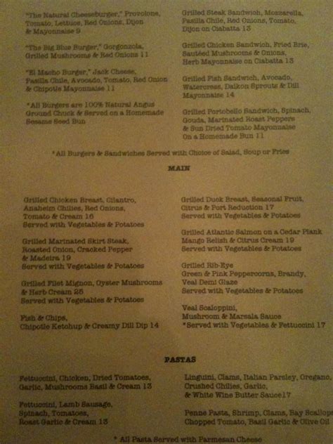 Menu at Jane restaurant, Santa Barbara, State St