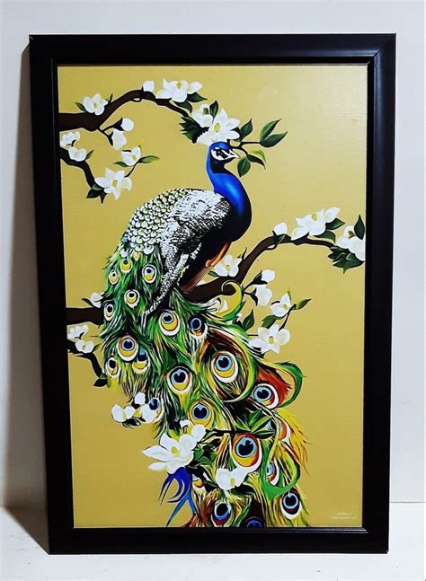 Canvas Synthetic Wood Peacock Wall Painting, For Decoration, Size ...