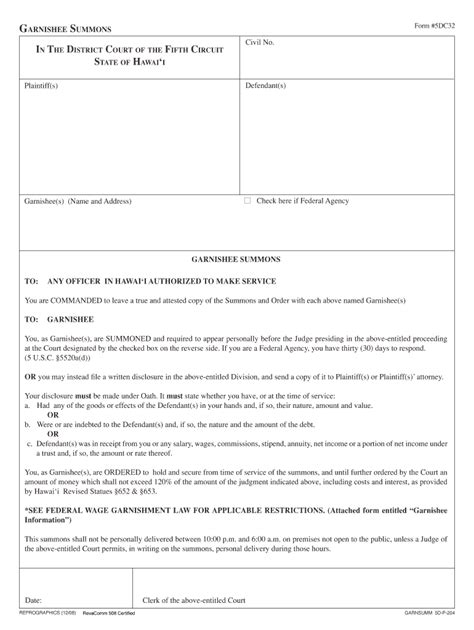 Garnishee Summons Hawaii State Judiciary Form - Fill Out and Sign ...