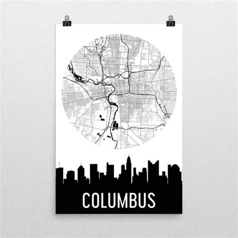 Columbus Skyline Silhouette Art Prints – Modern Map Art