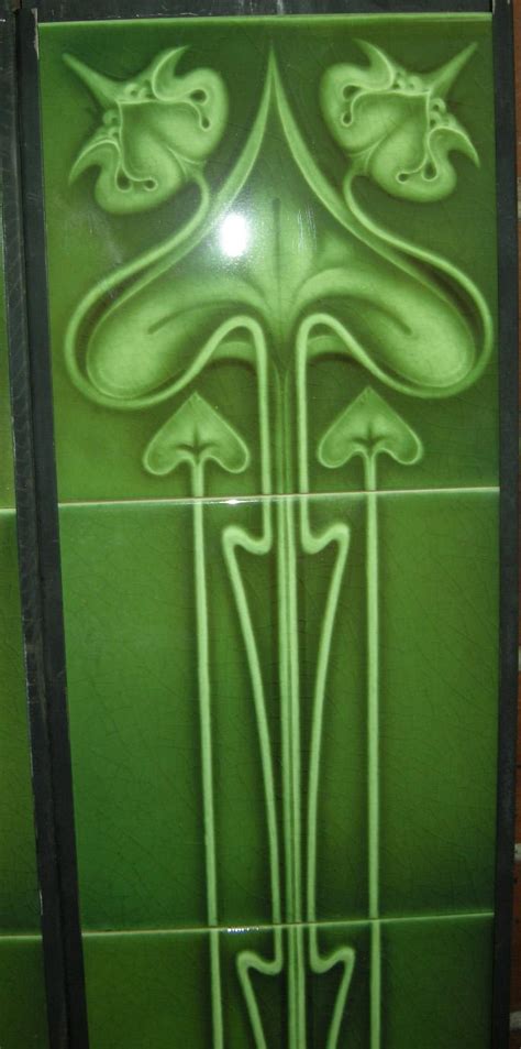 Art Nouveau Fireplace 10 Tile Set ref 25 green ~ Pilgrim Tiles