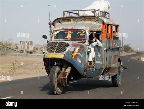 Vintage Indian Tempo Taxi bus in rural Madhya Pradesh, India Stock ...