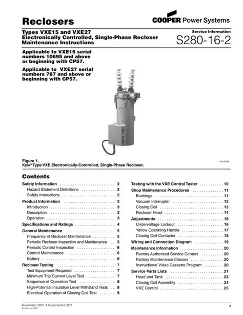 S280-16-2 Reclosers Types VXE15 and VXE27 Electronically Controlled, Single-Phase Recloser