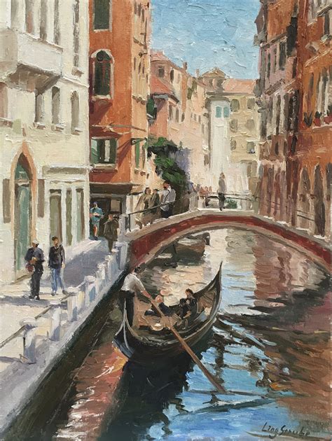 Stroll in Venice - 2 Original Venice Oil Painting on Canvas Board, Italy landscape painting ...