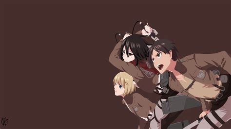 Attack On Titan Armin Arlert Eren Yeager Mikasa Ackerman With Brown ...