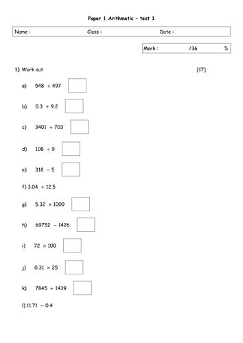 practice SATS paper year 6 arithmetic | Teaching Resources