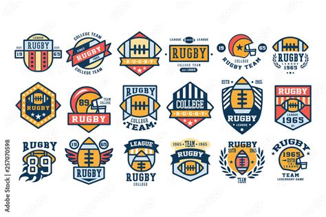 College rugby team logo design set, sport retro emblem, label, badge ...