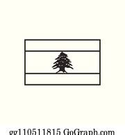 8 Lebanon Flag Icon In Black Outline Flat Design Clip Art | Royalty Free - GoGraph