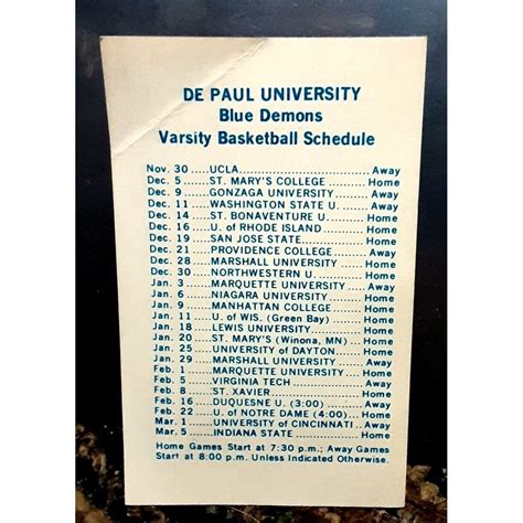 1974-75 Depaul University Basketball College Schedule Aetna State Bank ...