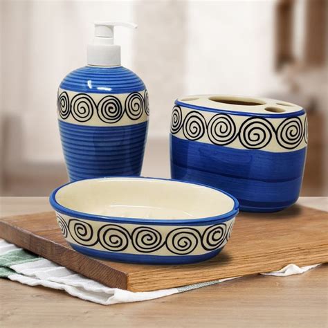 Blue Swirl Hand Painted Ceramic Bathroom Set at Best Price in Gautam ...