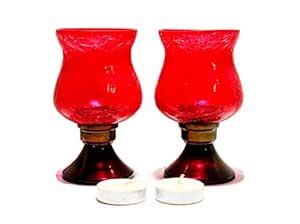 Buy MARBOGLASS India Glass Tea Light Candle Holder 5 inch with Metal Stand (Set of 2) (2 Candle ...