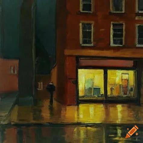 Edward hopper painting of a rainy night outside tesco in fort william on Craiyon