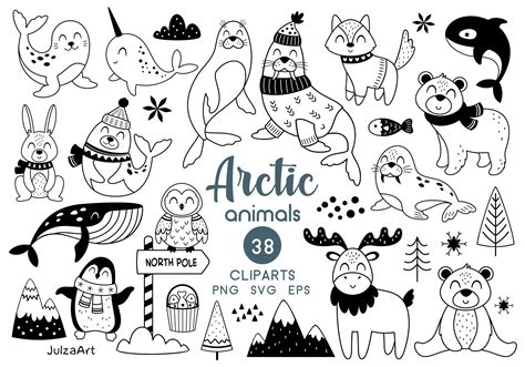 Arctic Animals Clipart Black and White Animals Svg Polar - Etsy