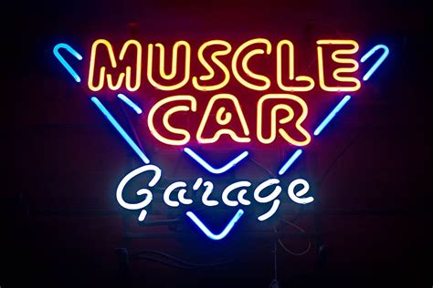 turned, muscle, car, neon, light, signage, muscle car garage neon, led ...