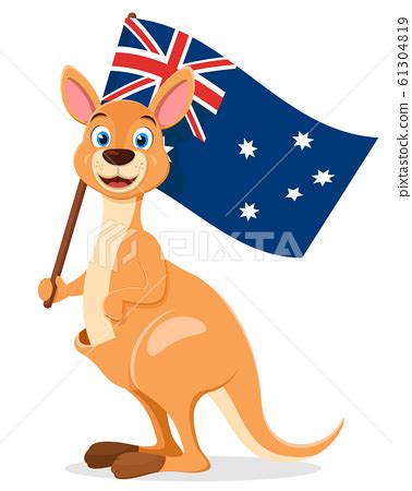 Kangaroo holds the flag of Australia on a white - Stock Illustration ...