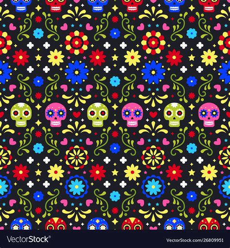 Day dead colorful mexican skulls flowers Vector Image