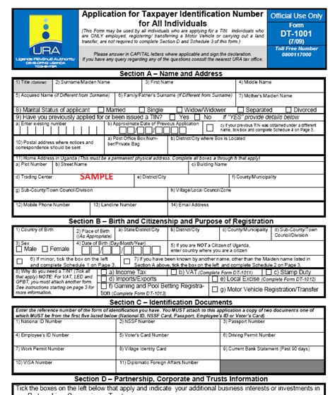 Uganda Revenue Authority Individual TIN Application Form (DT - 1001 ...