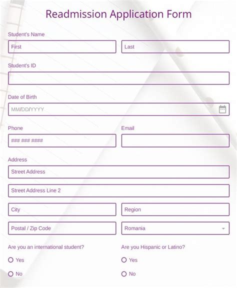 Readmission Application Form Template | 123FormBuilder