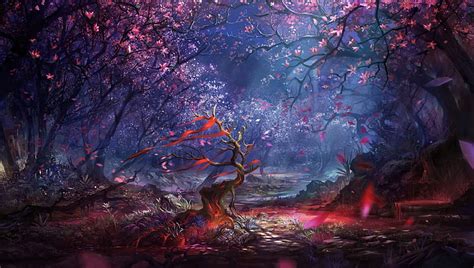 HD wallpaper: Fantasy, Forest, Light, Night, Silhouette, Staff, Tree | Wallpaper Flare