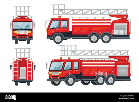 Cartoon design fire truck cars set flat vector illustration isolated on white background Stock ...