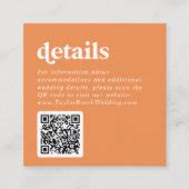 Retro Summer | Orange QR Code Wedding Details Enclosure Card | Zazzle