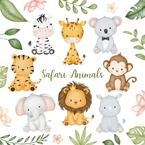 Acuarela safari animales clipart, lindo bebé safari animales clipart PNG, clipart de la selva ...